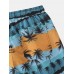 Men Palm Tree Hawaiian Style Drawstring Elastic Waist Shorts