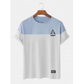 Mens Two Tone Geo Letter Print Casual Short Sleeve T  Shirts